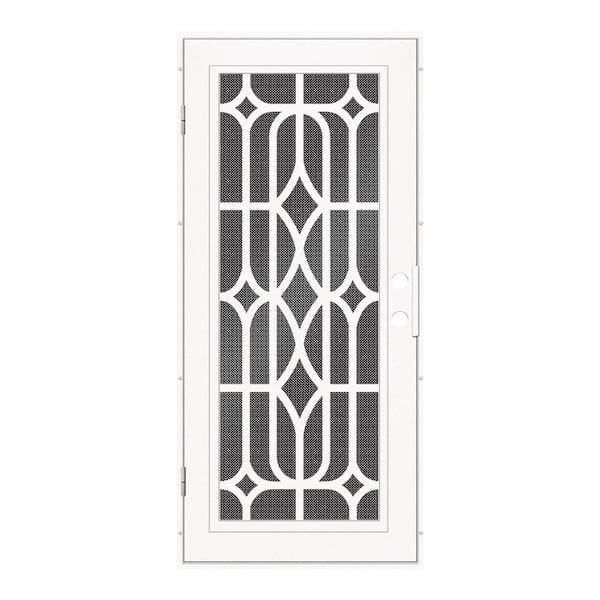 Unique Home Designs 32 in. x 80 in. Essex White Right-Hand Surface Mount Security Door with Black Perforated Metal Screen