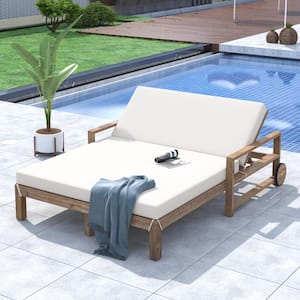 1-Piece Brown Outdoor Lounge Chair with Beige Cushions Seating 2 People for Poolside, Garden and Backyard