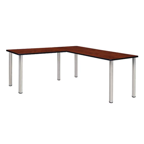 Kee 60 in. x 66 in. Cherry Red Top Corner L Shaped Desk, Chrome Legs