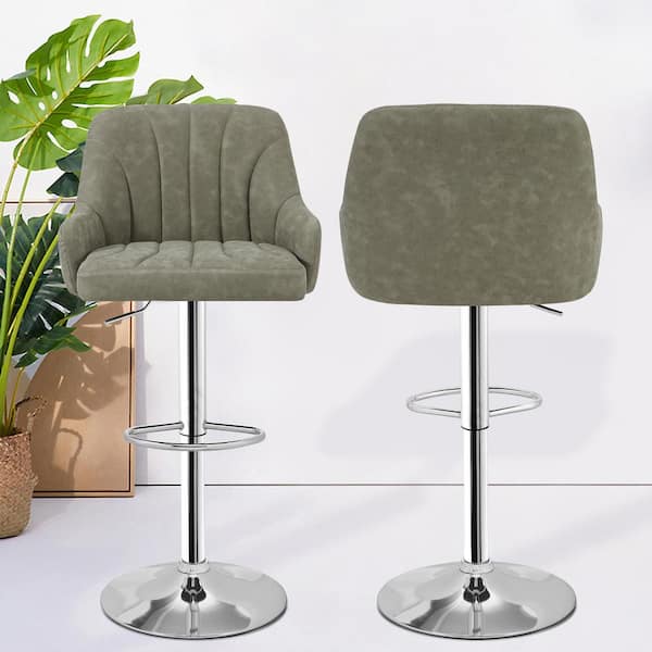 VECELO Swivel Adjustable Bar Stools with Back for Kitchen Counter Padded Counter Height Faux Leather Chairs, Gray, Set of 2