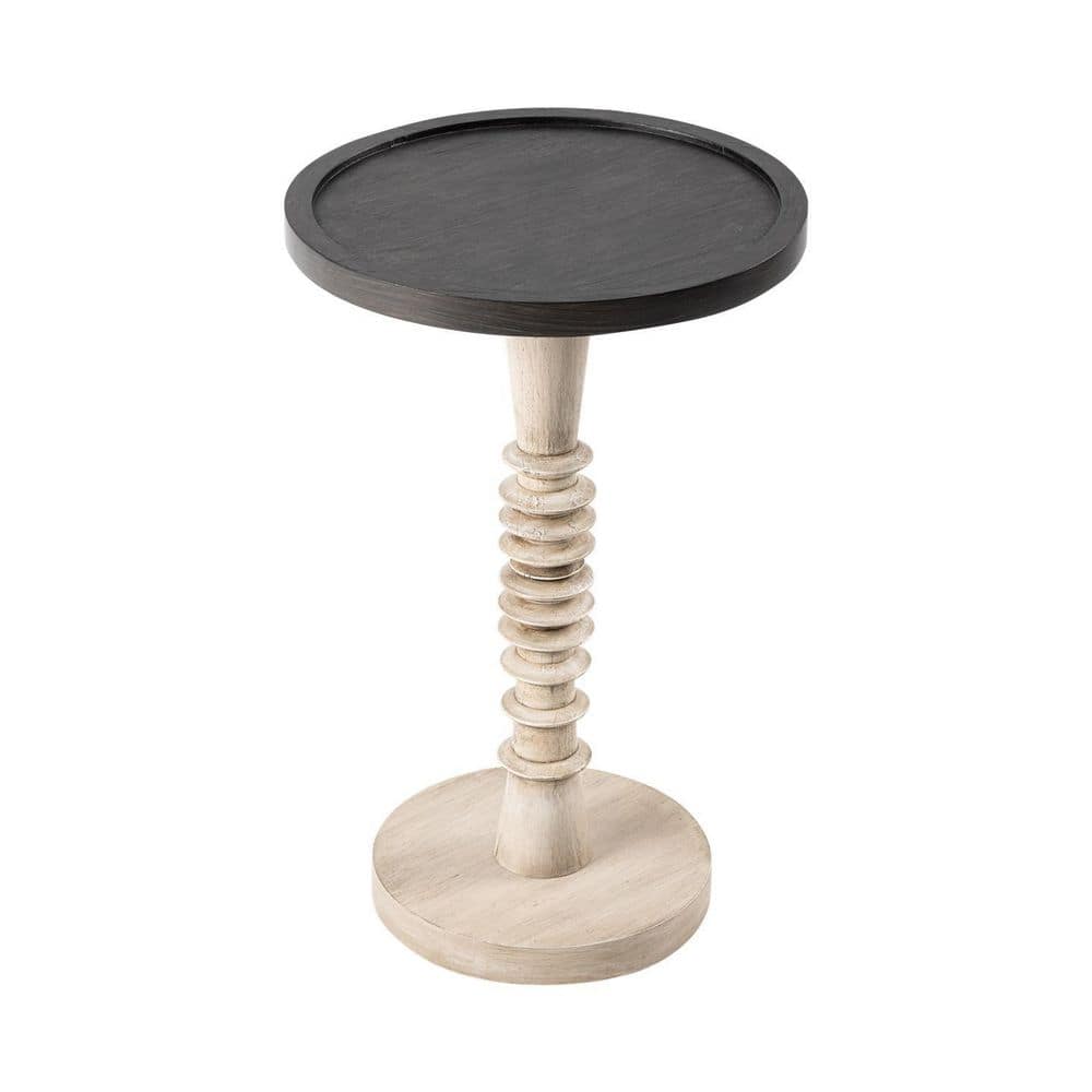 Black and White Round Wood Pedestal End Table