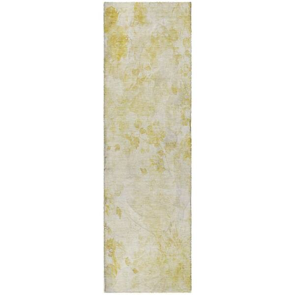 Dream Shag Premium Machine Washable Abstract ADS724 Gold 2 ft. x 7 ft. Runner Rug
