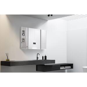 36 in. W x 26 in. H Rectangular Silver Aluminum Recessed/Surface Mount Medicine Cabinet with Mirror, Adjustable Shelves