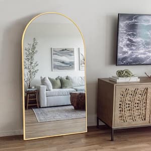 32 in. W x 71.2 in. H Modern Arched Aluminum Frame Gold Standing/Floor Standing Full-length Mirror