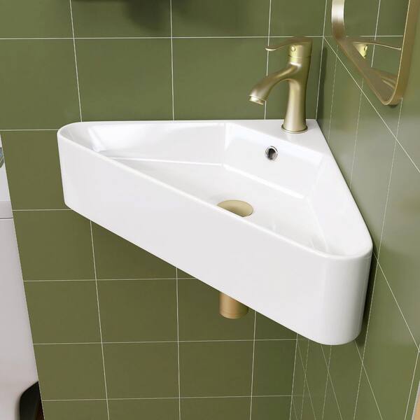 Zeafive 22.5 in. White Ceramic Corner Wall Mounted RV Bathroom