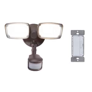 180-Degree Bronze Smart Bluetooth Motion Activated Outdoor Integrated LED Flood Light with In-Wall Accessory Dimmer