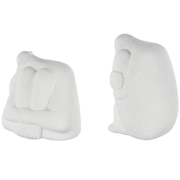 Litton Lane White Resin Abstract People Sculpture with Tucked Sitting Position (Set of 2)
