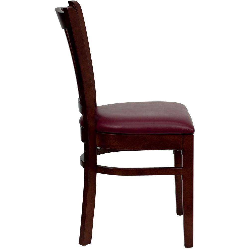 Windsor High Slat Back Mahogany Wood Chair with Burgundy Vinyl Seat