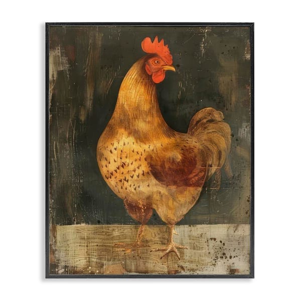 Stupell Industries Chicken on Rustic Background by LSR Design Studio Black Framed Animal Giclee Art Print 20 in. x 16 in.
