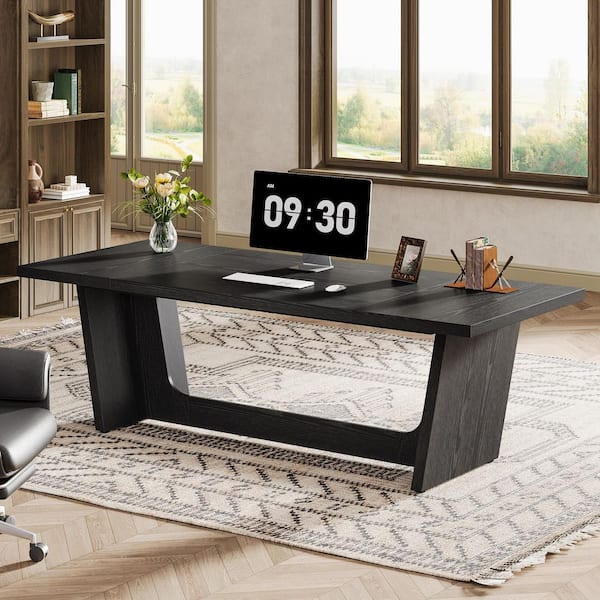 BYBLIGHT 70.87 in. Rectangular Black Wood Executive Computer Desk