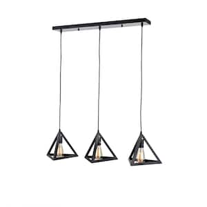 Satu 60-Watt 3-Light Brownish Black Geometric Pendant Light for Kitchen Island, No Bulbs Included