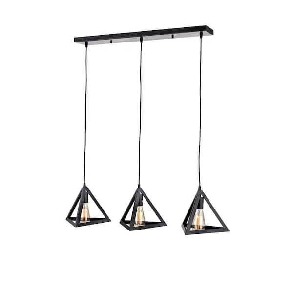 GREENVILLE SIGNATURE Satu 60-Watt 3-Light Brownish Black Geometric Pendant Light for Kitchen Island, No Bulbs Included