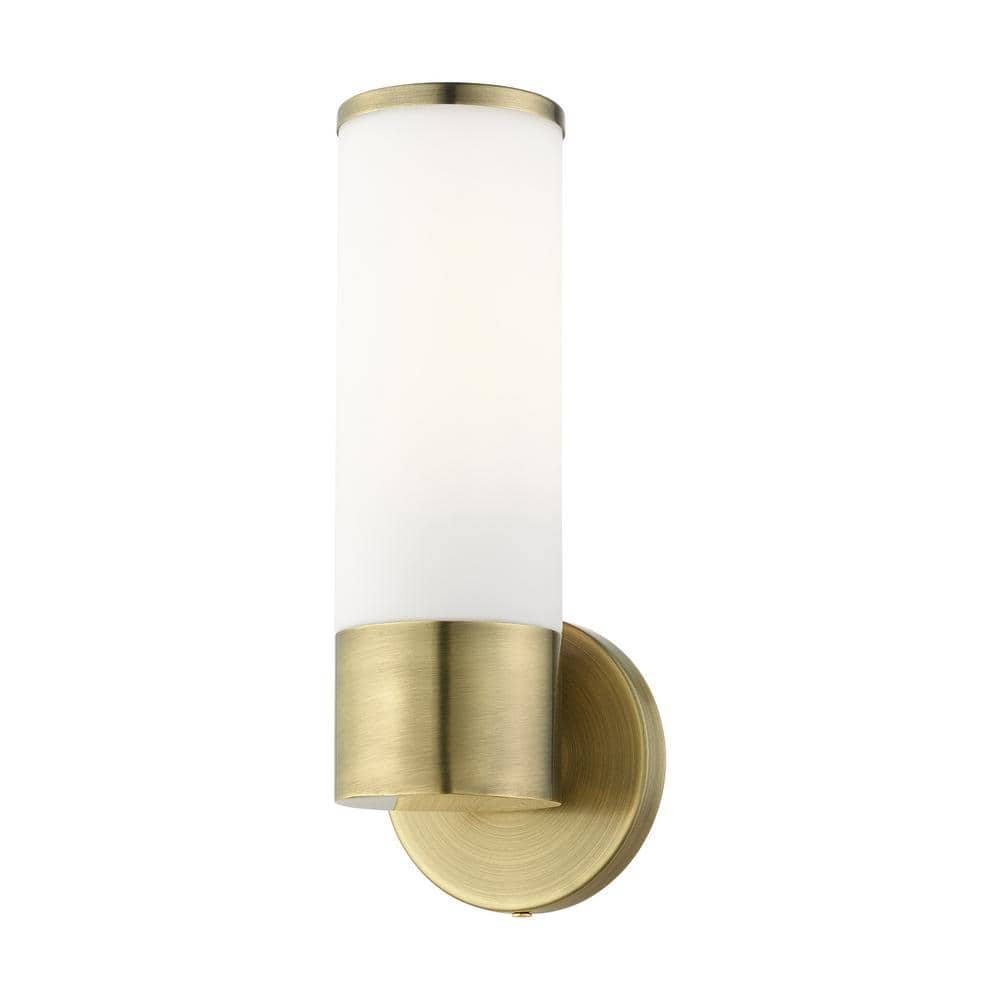 Antique Brass Lindale Dimmable Wall Sconce with Satin Opal White Glass
