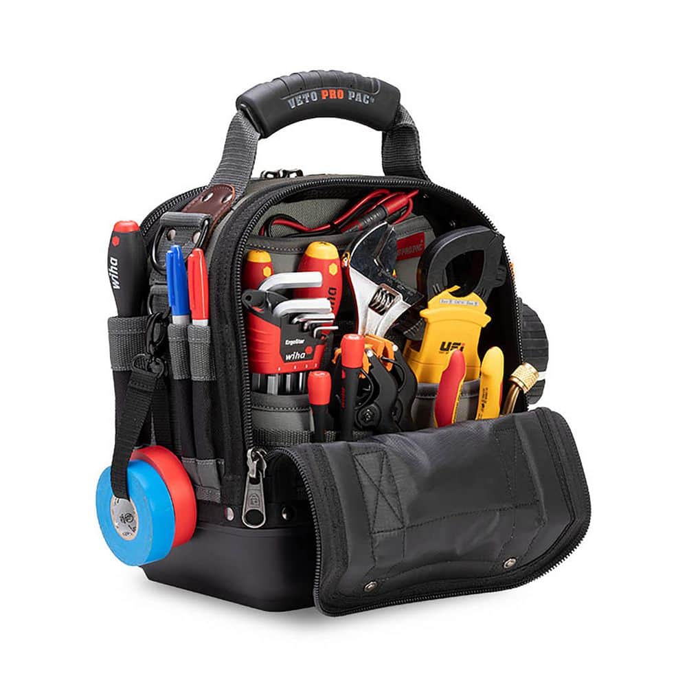 Compact Ergonomic 38-Pocket Tech Tool Bag with Padded Shoulder Strap