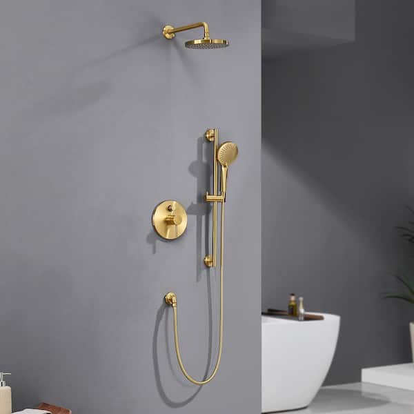 Single-Handle 3-Spray 24 in. Wall Bar Shower Faucet Kit with Hand Shower in Brushed Gold (Valve Included)