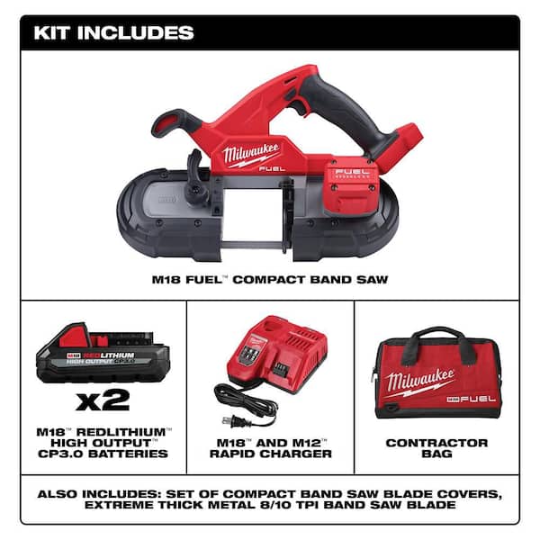 M18 FUEL 18V Lithium-Ion Brushless Cordless Compact Bandsaw Kit with Two 3.0 Ah High Output Batteries