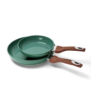 8 in. and 11 in. Non Stick Wood Handle Aluminum Fry Pan Combo, Green/Wood