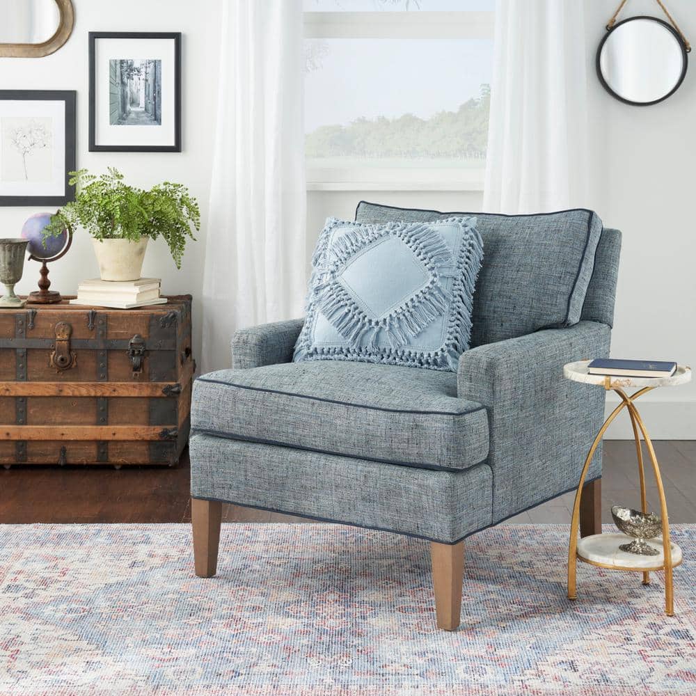 Nicole Curtis Ocean Blue Cotton Tassel Square Throw Pillow