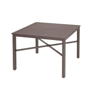 42 in. Mix and Match Brown Square Steel Outdoor Patio Dining Table with Slat Top