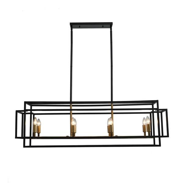 aiwen 8-Light Black Farmhouse Kitchen Island Linear Chandelier Industrial Rectangle Ceiling Hanging Light