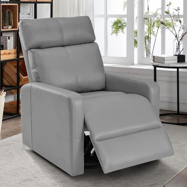 Bestier 36 in. Grey Modern and Overstuffed Soft Vegan Leather Manual Swivel and Rocker Recliner