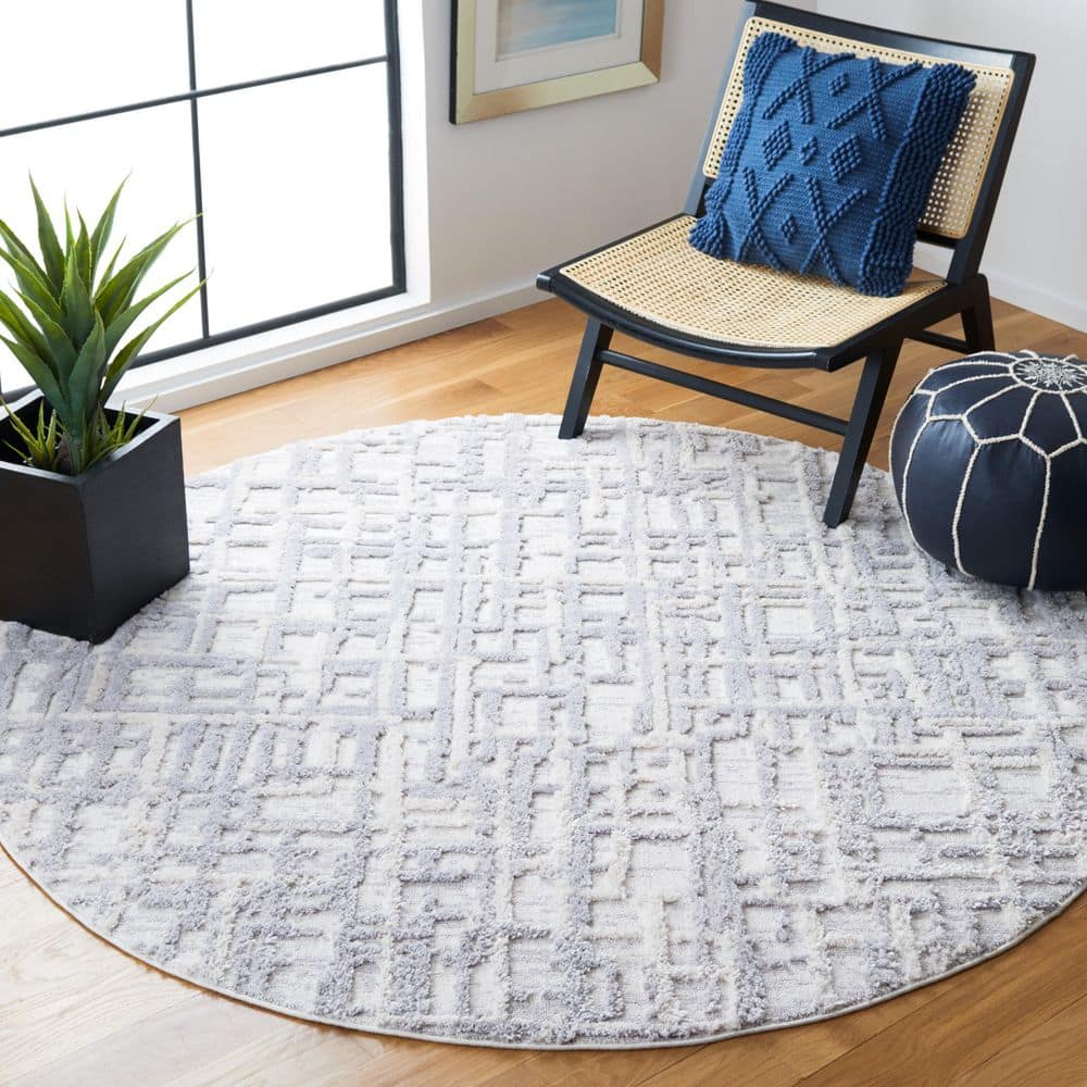 Marrakesh 7 ft. x 7 ft. Round Ivory/Dark Gray Geometric High-Low Area Rug price history on PriceWatchPro