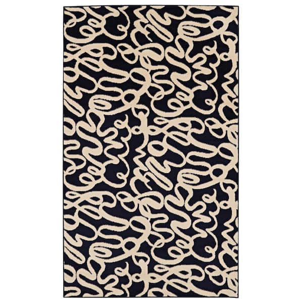 Linon Home Decor Kobe Sasha Blue and Bone 6 ft. 5 in. x 9 ft. 3 in. Area rug