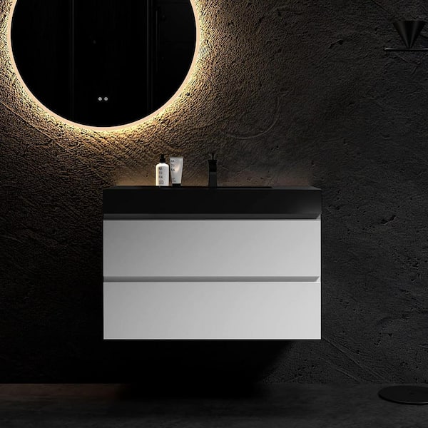 Alice 36.00 in. W x18.10 in. D x 25.20 in. H Floating Bath Vanity in White with Black Top