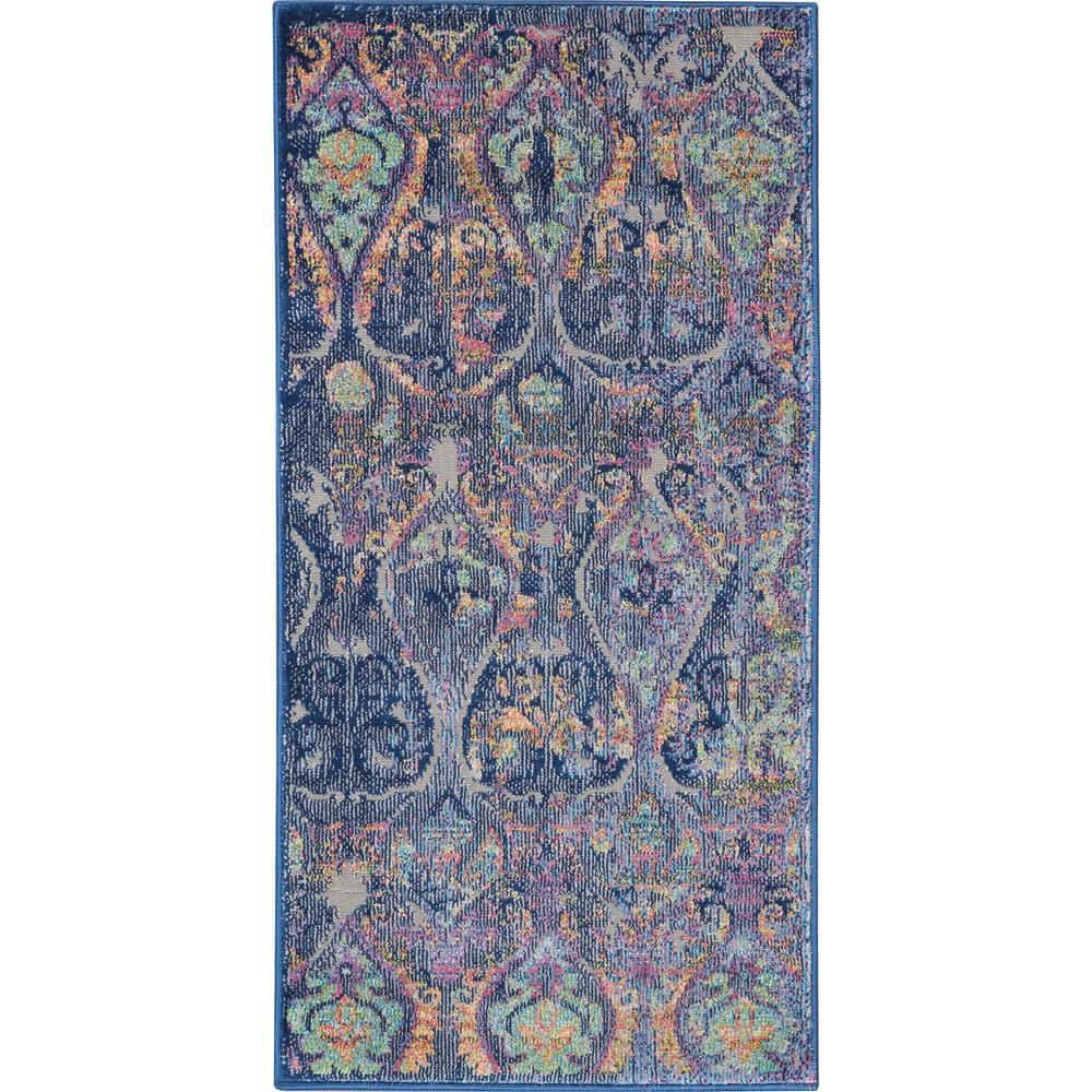 Silky Sheen Bohemian Navy 2' x 4' Synthetic Area Rug