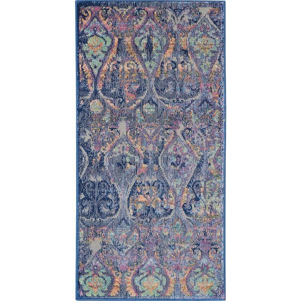 Global Vintage Navy doormat 2 ft. x 4 ft. Oriental Transitional Kitchen Area Rug