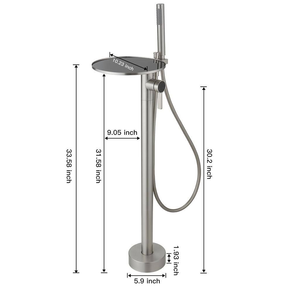 Brushed Nickel Freestanding Roman Tub Faucet with Hand Shower and Tray