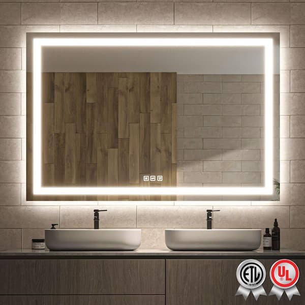 waterpar Backlit and Front Light 60 in. W x 40 in. H Rectangular Frameless Wall Bathroom Vanity Mirror