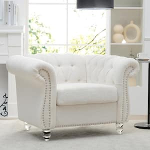 38.98 in. Rolled Arm Rectangle Polyester Mid-Century Nailhead Trim and Button Tufted 1 Seat Sofa Accent Chair in White