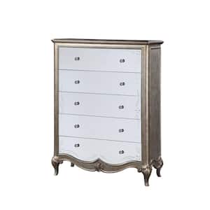 Esteban 5-Drawer Antique Champagne Chest of Drawer 56 in. x 42 in. x 19 in.