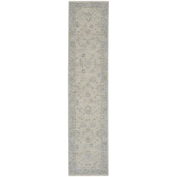 Nourison Asher Lt Grey 2 ft. x 10 ft. All-Over Design Traditional Kitchen Runner Area Rug
