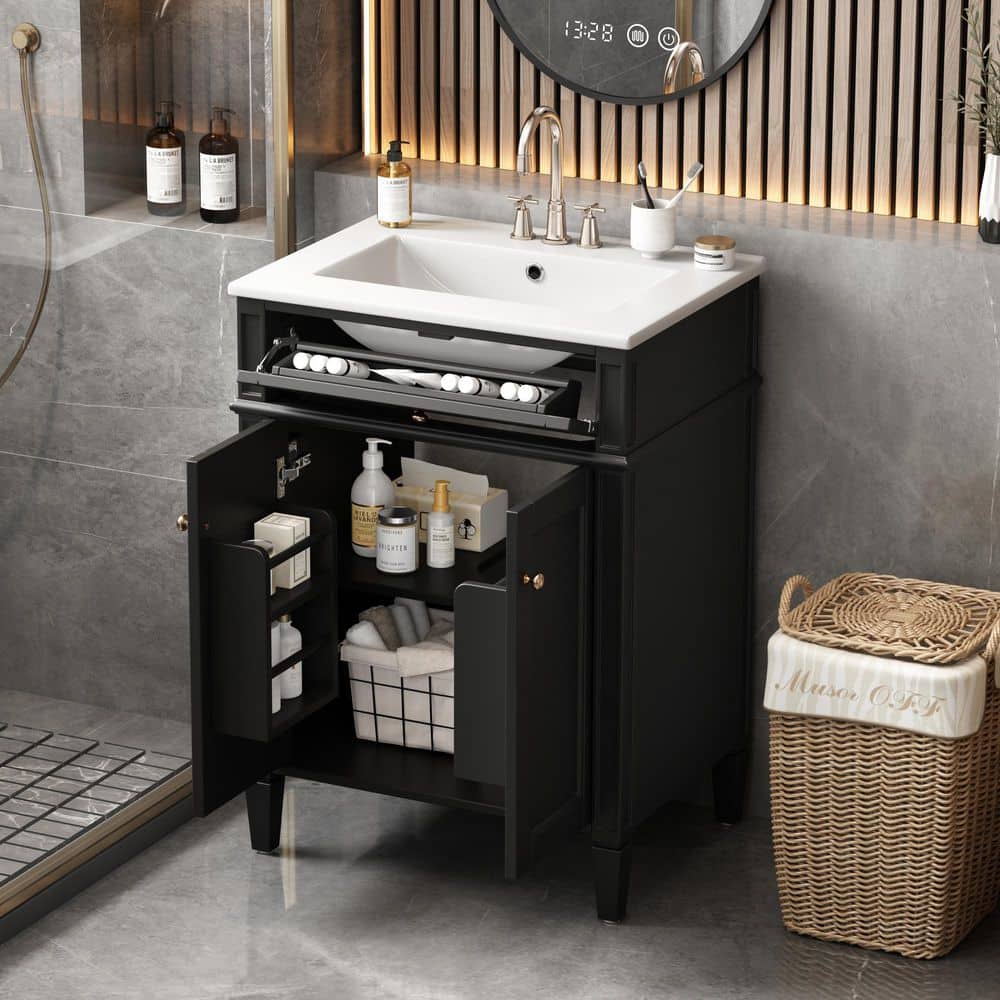 24 in. Single Sink Freestanding Black Bath Vanity with White Ceramic Sink Top, Storage Cabinet with Soft Close Door price history on PriceWatchPro