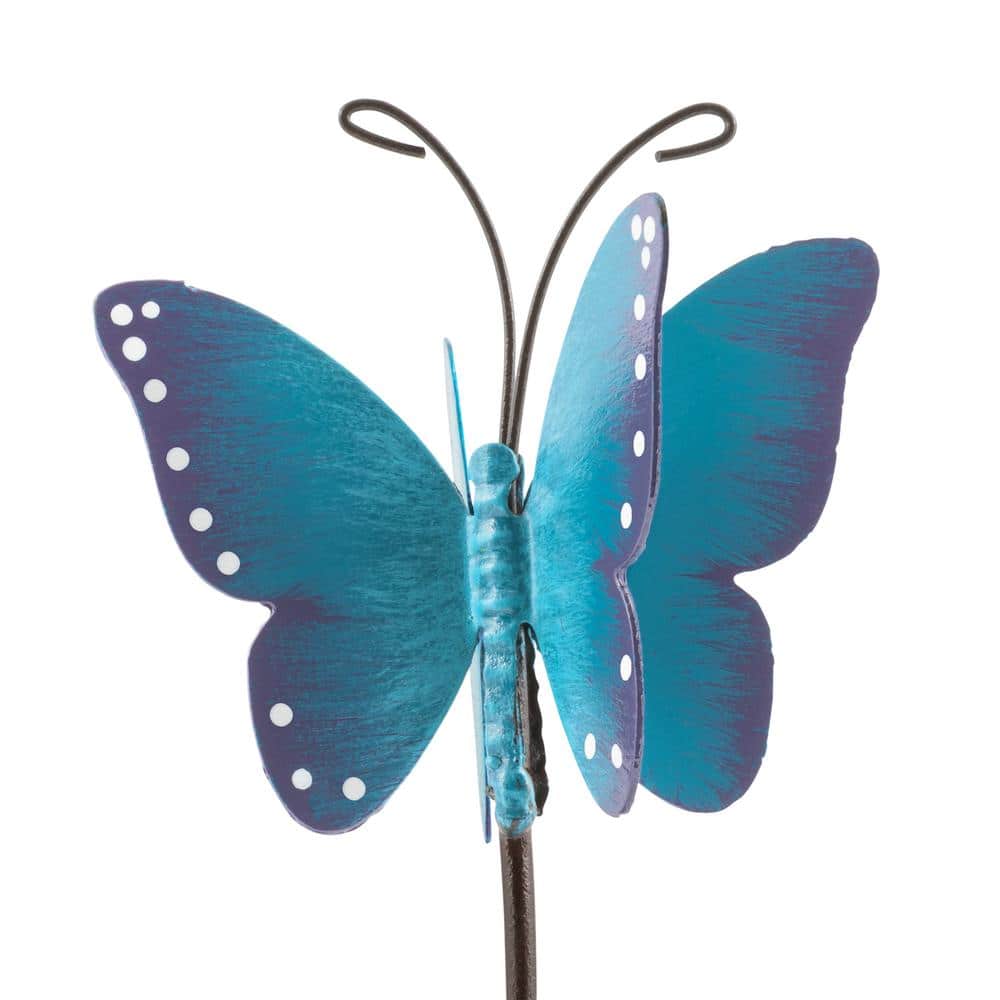 Blue Butterfly Handcrafted Glass Rain Gauge with Metal Stand