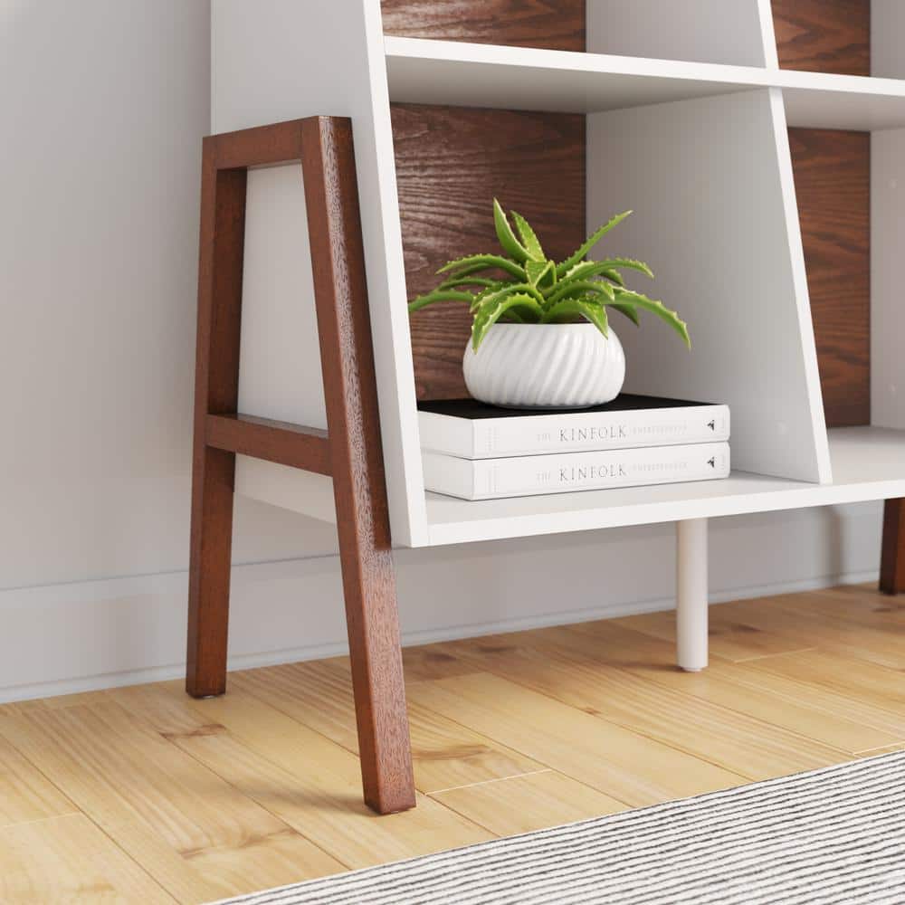 Telos Angled 4-Cube Organizer in Glossy White and Wood