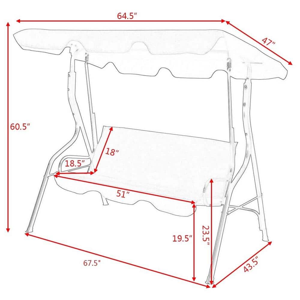 Turquoise 3-Person Steel Outdoor Patio Swing with Canopy