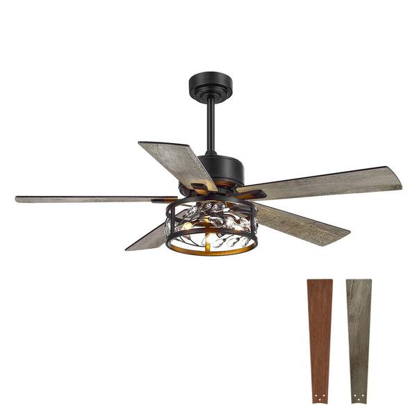Lamober Fiorenzo 52 in. Indoor Black Ceiling Fan with Light Kit and Remote Control