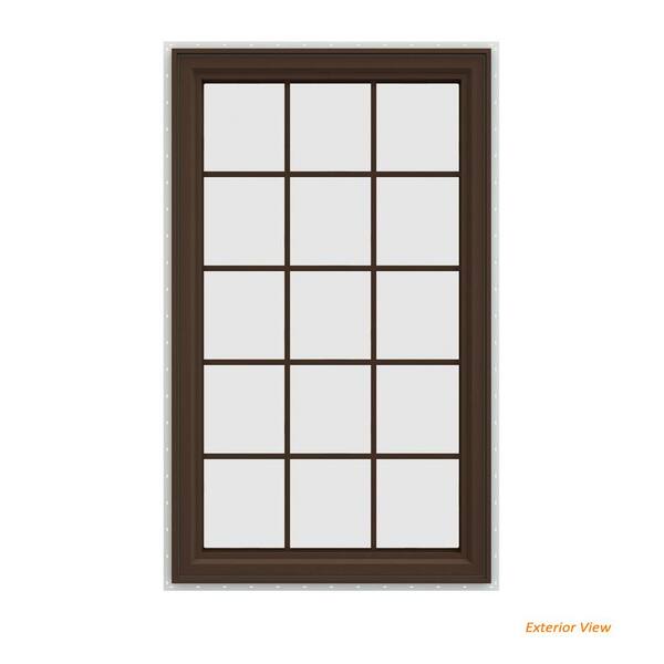 JELD-WEN 35.5 in. x 59.5 in. V-4500 Series Brown Painted Vinyl Left-Handed Casement Window with Colonial Grids/Grilles