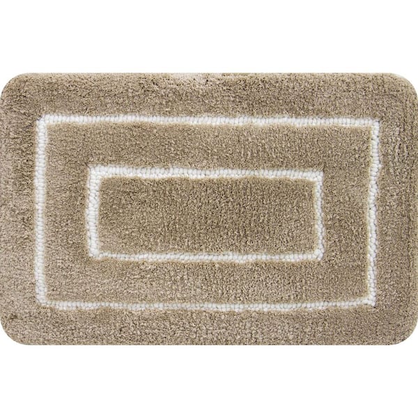 Unbranded Borders Foam Beige 18 in. x 27 in. Polyester Bath Mat