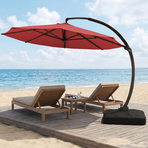 cantilever offset outdoor patio umbrella Lazzo 11 ft. Cantilever Patio Umbrella with Base, Aluminum Offset 360° Rotation Outdoor Umbrella, Red