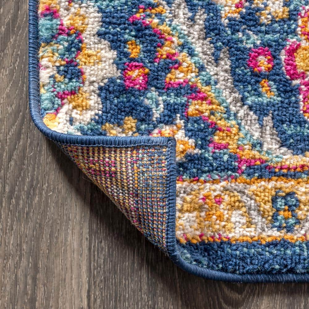 Bohemian Flair Blue and Multicolor Synthetic Medallion Runner Rug