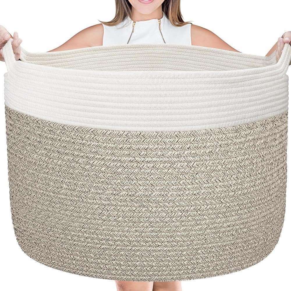 Cubilan Brown Cotton Rope Basket, 22 in. x 14 in. Blanket Basket