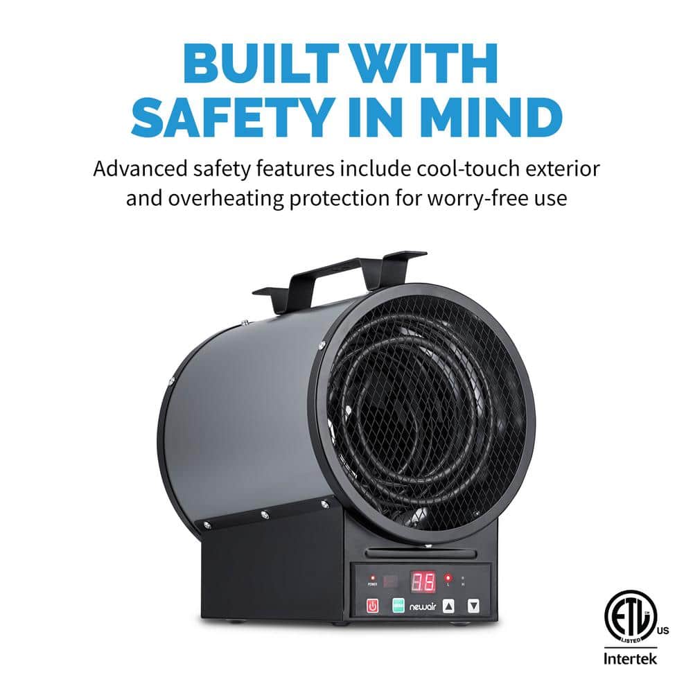 Gray 4800W Electric Garage Heater with Thermostat and Automatic Shut-off