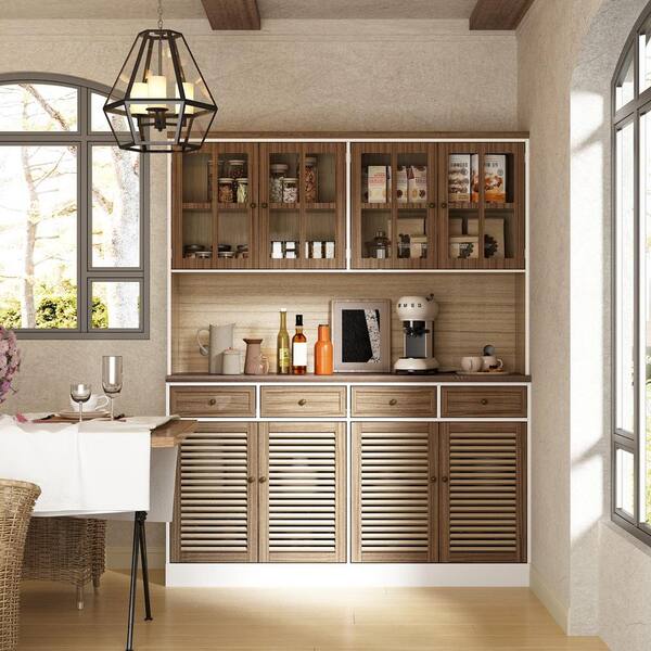 FUFU&GAGA 78.7 in. H Brown Storage Cabinet, Kitchen Organization with Louvered Doors and Adjustable Shelves