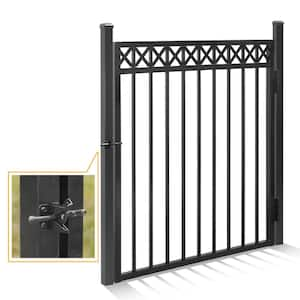 4 ft. x 4 ft. Flat Top Anti-Rust Metal Black Fence Gate