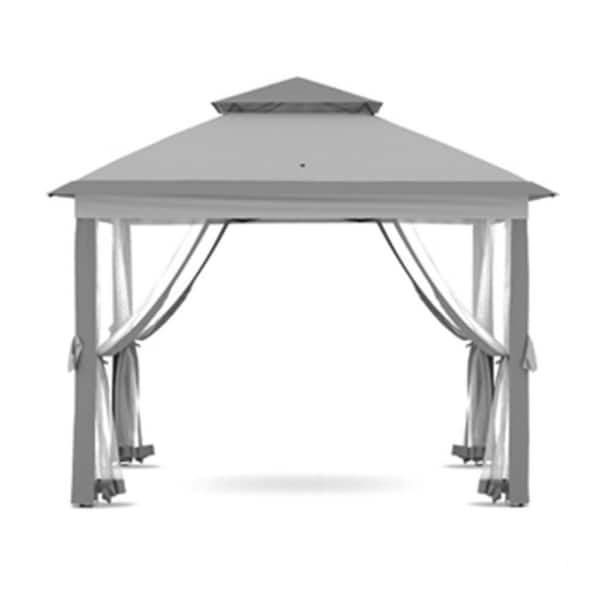 11 ft. x 11 ft. Soft Top Instant Pop Up Gazebo Canopy Tent Sun Shelter in Gray with Netting & Adjustable Height