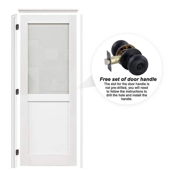 ARK DESIGN 32 in. x 80 in. 1/2-Lite Frosted Glass Left White Solid Core Wood Single Interior Door Kit with Quick Assemble Jamb